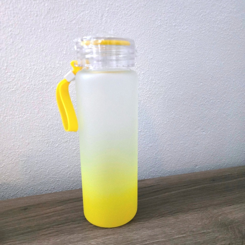 Frosted Sublimation Glass Water Bottle Yellow Ombre Gradient with Lid 500ml